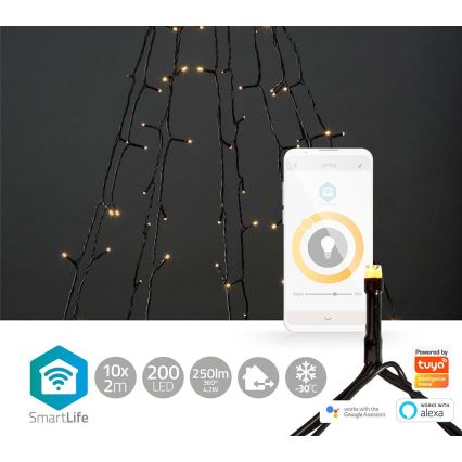 LED Zewnętrzna kurtyna bożonarodzeniowa 200xLED/8 funkcji 10x2m IP65 Wi-Fi Tuya ciepła biel