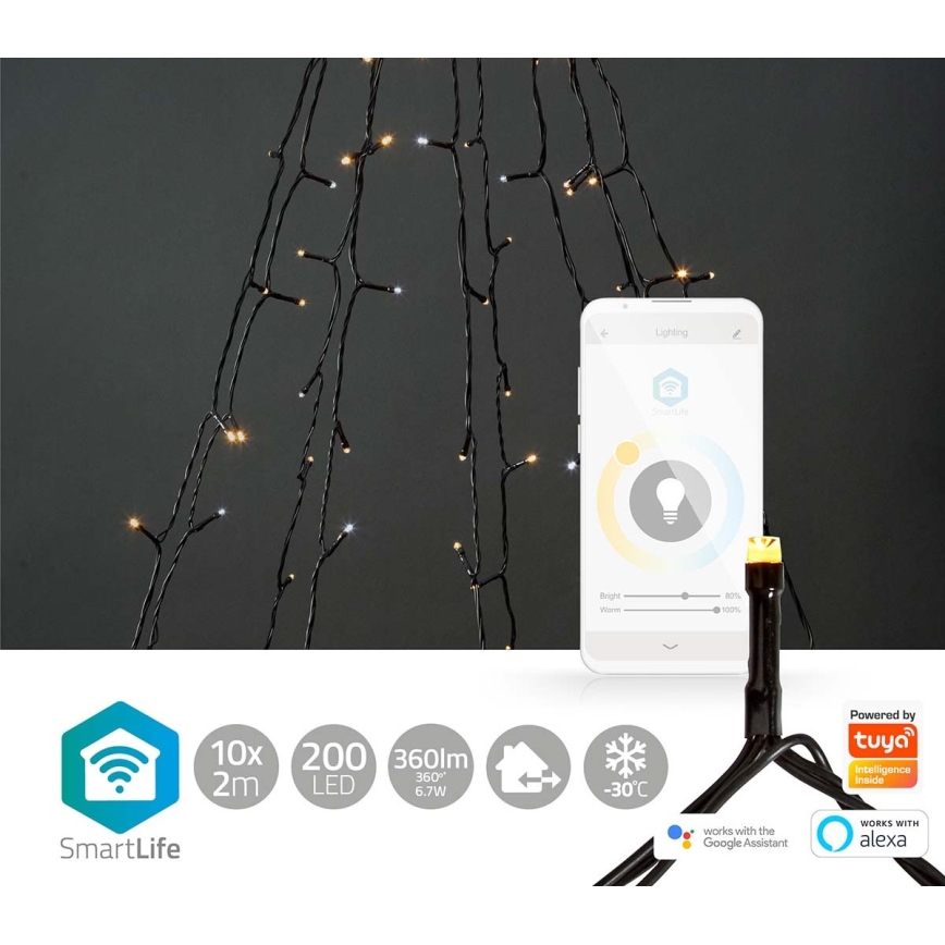 LED Zewnętrzny świąteczny kurtyna 200xLED/8 funkcji 10x2m IP65 Wi-Fi Tuya ciepła do zimnej bieli