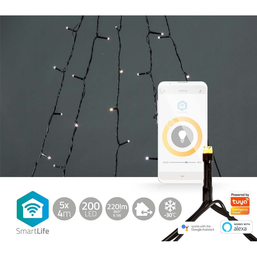 LED Zewnętrzna zasłona bożonarodzeniowa 200xLED/8 funkcji 5x7m IP65 Wi-Fi Tuya