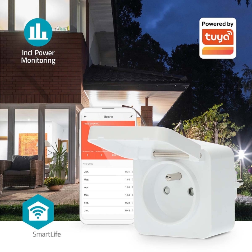 Inteligentne gniazdo 3680W/230V/ Type E/16A Wi-Fi Tuya IP44