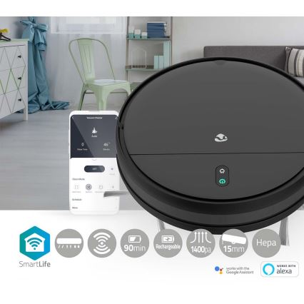 Inteligentny odkurzacz robotyczny z funkcją mopowania 28W/2500 mAh Wi-Fi czarny + pilot zdalnego sterowania