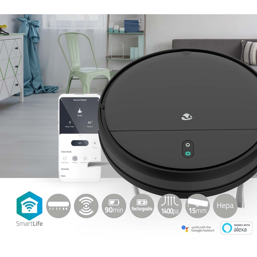 Inteligentny robot sprzątający z mopem 28W/2500 mAh Wi-Fi czarny + zdalne sterowanie