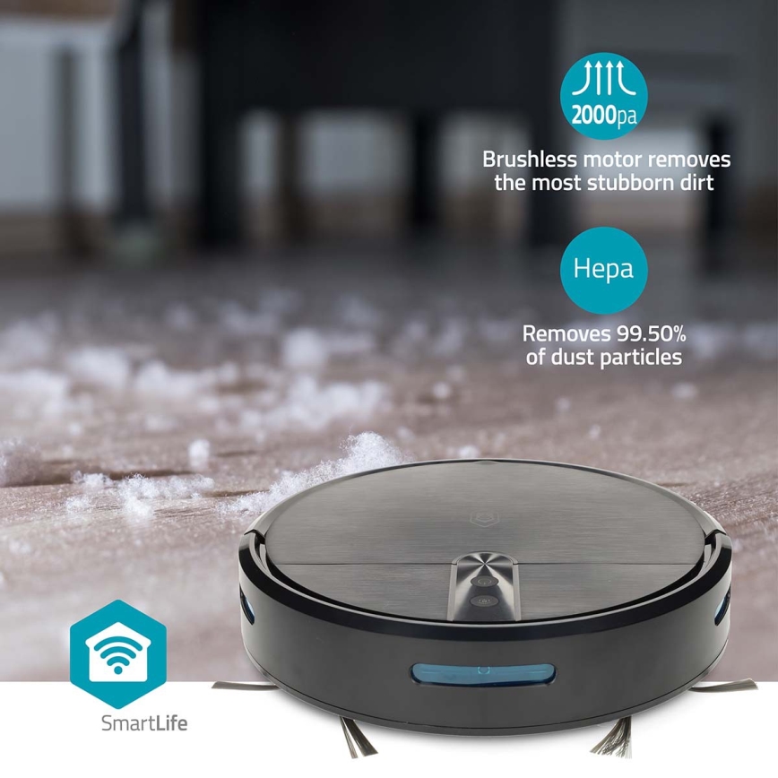 Inteligentny robot sprzątający z funkcją mopowania SmartLife, 2600 mAh, Wi‑Fi (Tuya), czarny + pilot zdalnego sterowania