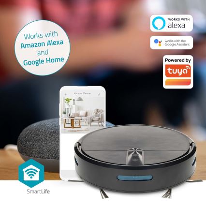 Inteligentny robot sprzątający z funkcją mopowania SmartLife, 2600 mAh, Wi‑Fi (Tuya), czarny + pilot zdalnego sterowania