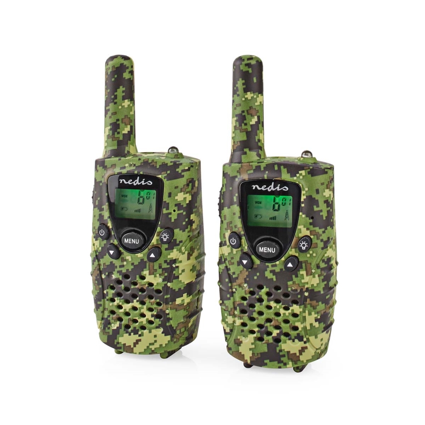 ZESTAW 2x Walkie-talkie ze światłem LED 3xAAA zasięg 8 km kamuflaż