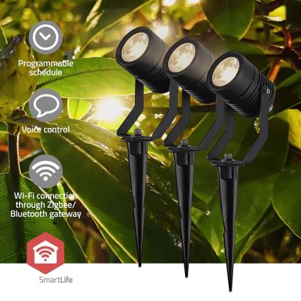 ZESTAW 3x LED RGBW ściemnialna lampa zewnętrzna SmartLife LED/3W/230V IP65 Wi-Fi Tuya czarna