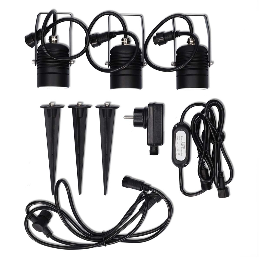 ZESTAW 3x LED RGBW ściemnialna lampa zewnętrzna SmartLife LED/3W/230V IP65 Wi-Fi Tuya czarna