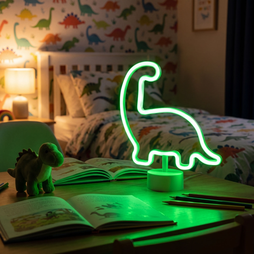 Neonowa dekoracja stołowa LED/2W/3xAA USB dinozaur
