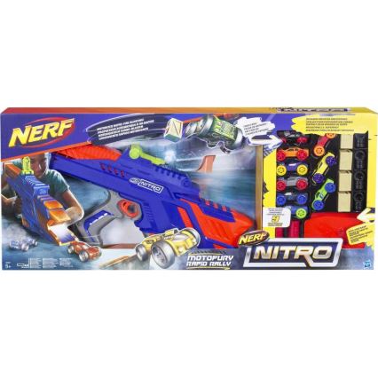Nerf - Dziecięcy pistolet Nitro MotoFury Rapid Rally + 9 samochodzików