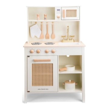 New Classic Toys - Drewniana kuchnia z akcesoriami biała/rattan