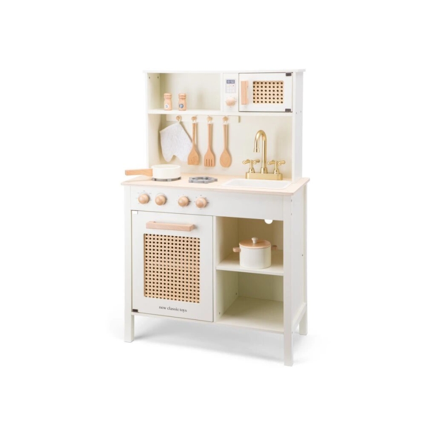 New Classic Toys - Drewniana kuchnia z akcesoriami biała/rattan