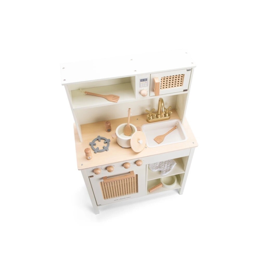 New Classic Toys - Drewniana kuchnia z akcesoriami biała/rattan