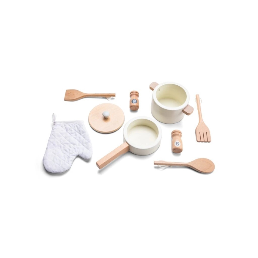 New Classic Toys - Drewniana kuchnia z akcesoriami biała/rattan