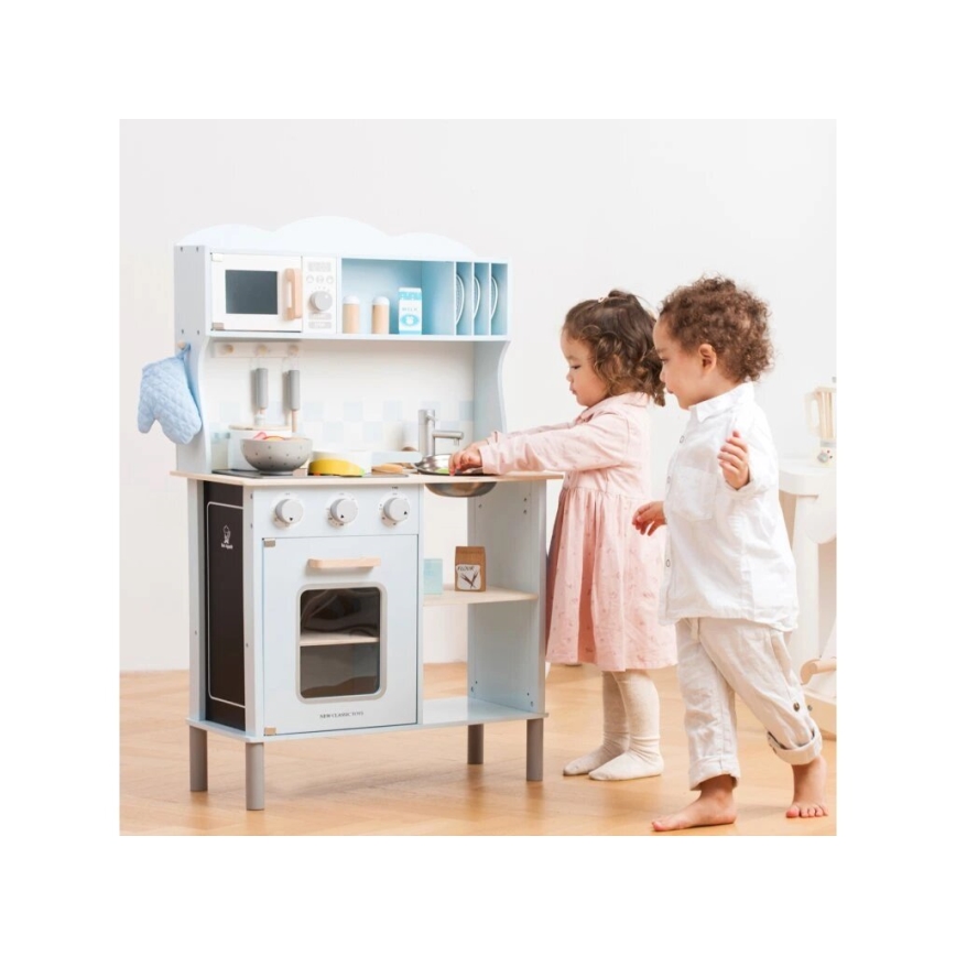 New Classic Toys - Drewniana kuchnia z akcesoriami jasnoniebieska