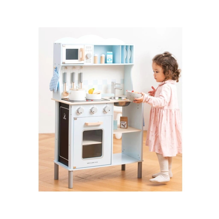 New Classic Toys - Drewniana kuchnia z akcesoriami jasnoniebieska