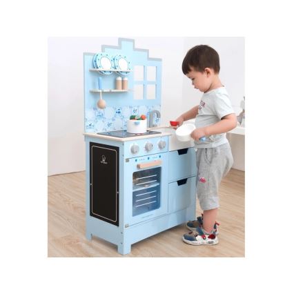 New Classic Toys - Drewniana kuchnia z akcesoriami niebieska