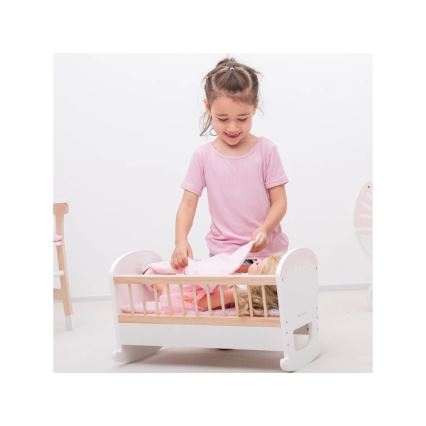 New Classic Toys - Drewniane łóżeczko dla lalek różowe