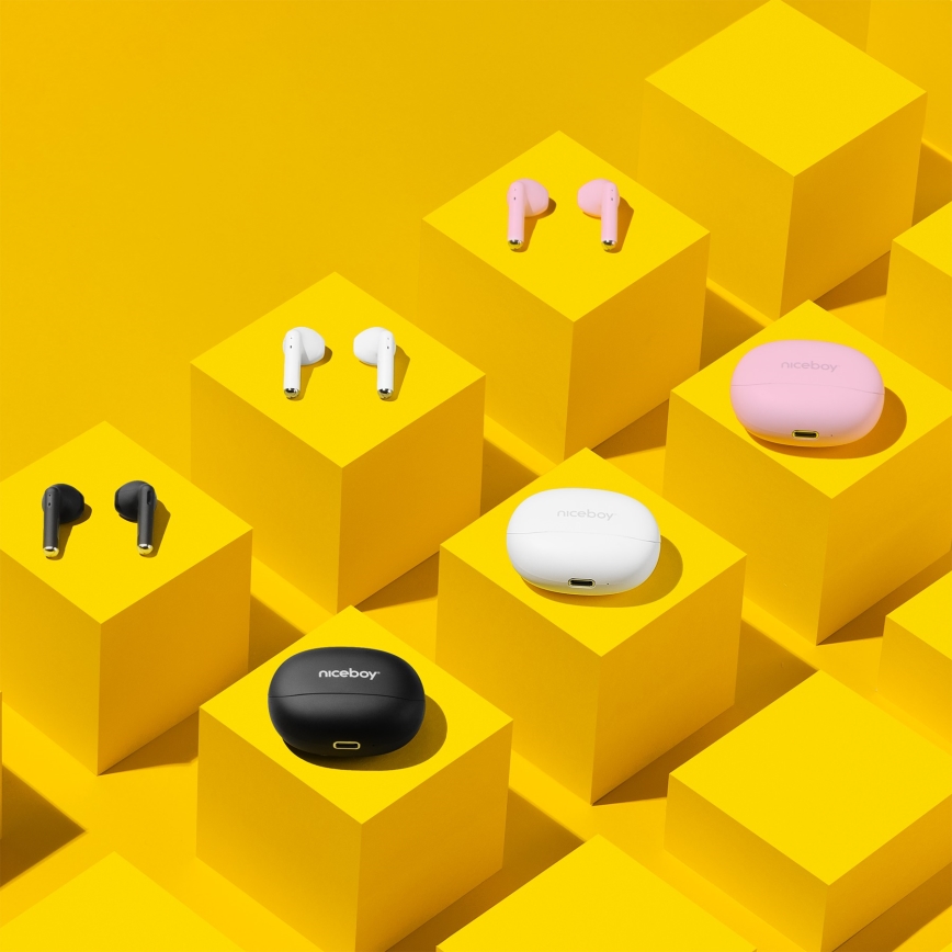 Niceboy Beans 4 - Bezprzewodowe słuchawki 300 mAh + 2x 35 mAh IPX4 różowe