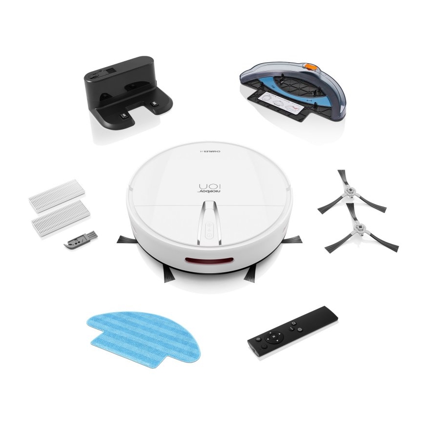 Niceboy ION Charles i4 - Inteligentny odkurzacz robot 2w1 4400 mAh Wi-Fi biały + pilot zdalnego sterowania