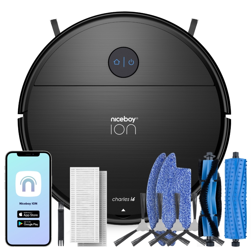 Niceboy ION Charles i6 - Inteligentny robot sprzątający 2w1 2600 mAh Wi-Fi czarny