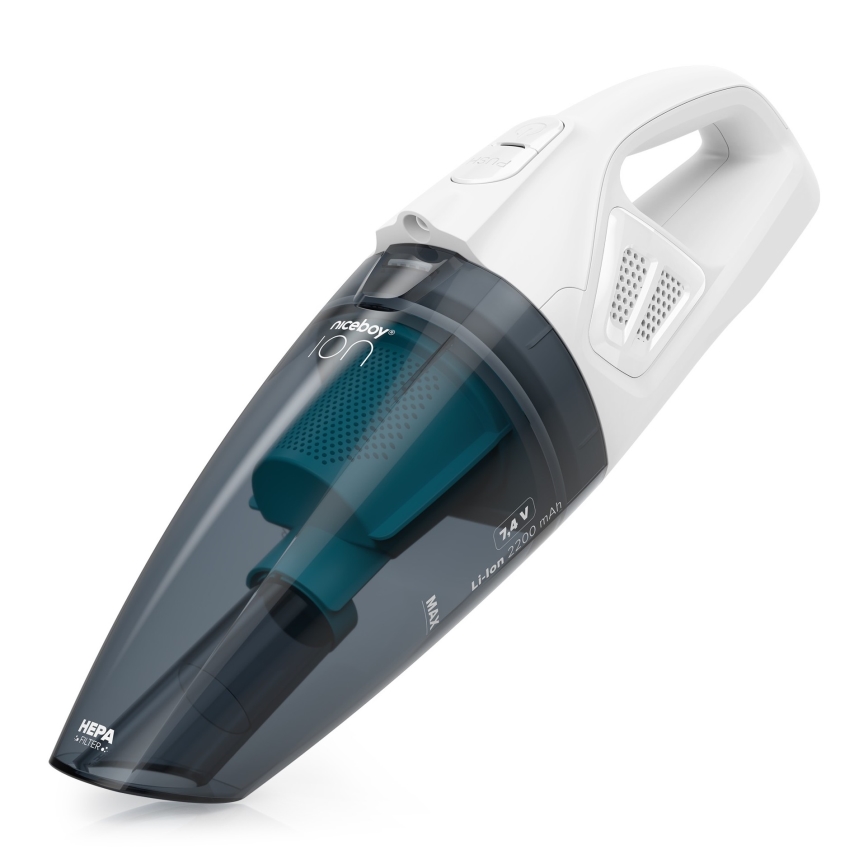 Niceboy ION Hurricane R1 - Odkurzacz ręczny z akumulatorem 50W/2200 mAh biały/niebieski