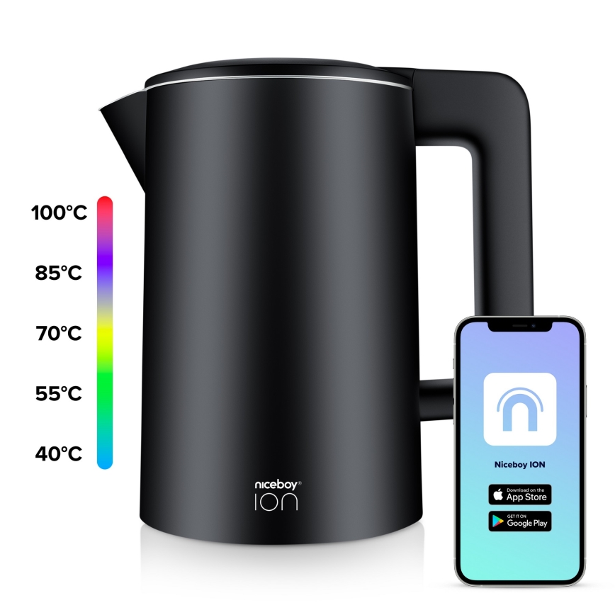 Niceboy ION SmartKettle - Inteligentny czajnik z termoregulacją 1,7 l 2200W/230V Wi-Fi czarny