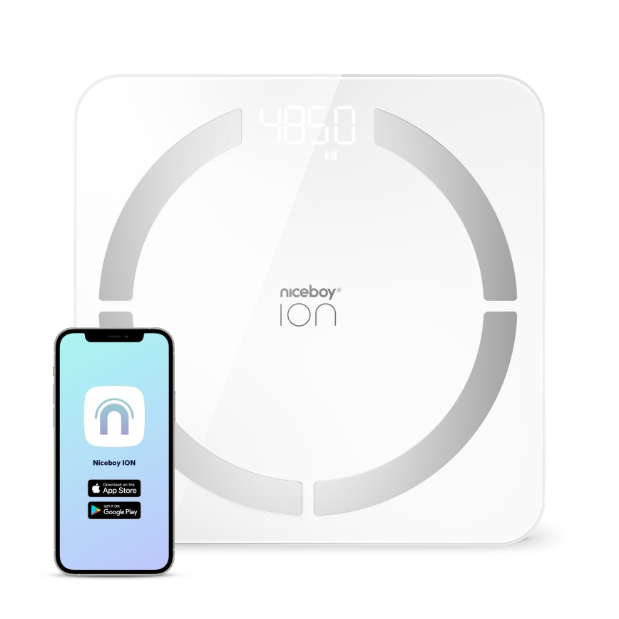 Niceboy ION SmartScale - Inteligentna cyfrowa waga personalna 3xAAA biały