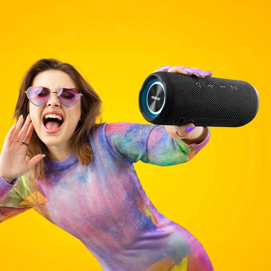 Niceboy Nexus - LED Głośnik bezprzewodowy z mikrofonem 26W/4000 mAh IPX6 czarny