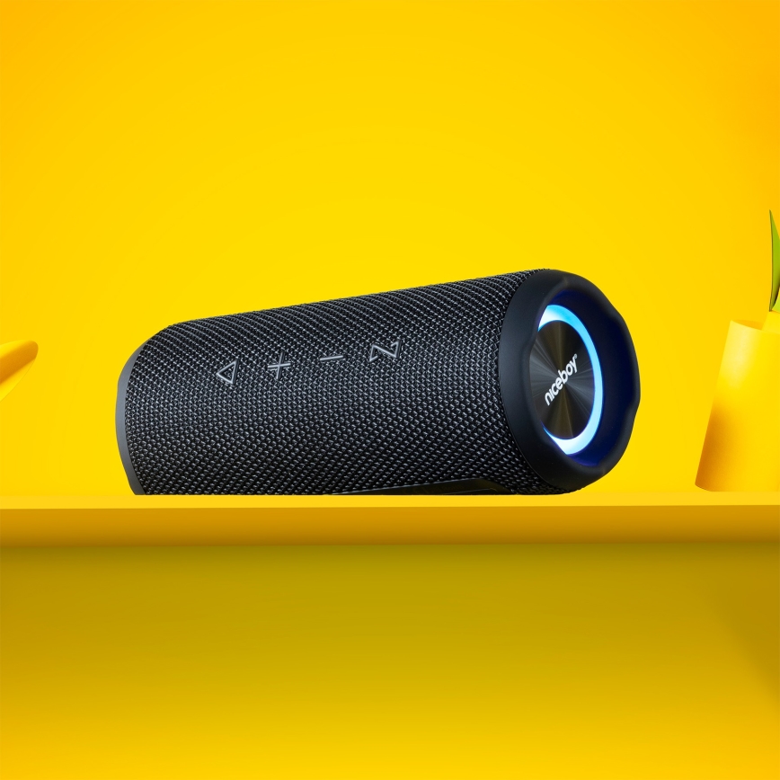Niceboy Nexus - LED Głośnik bezprzewodowy z mikrofonem 26W/4000 mAh IPX6 czarny