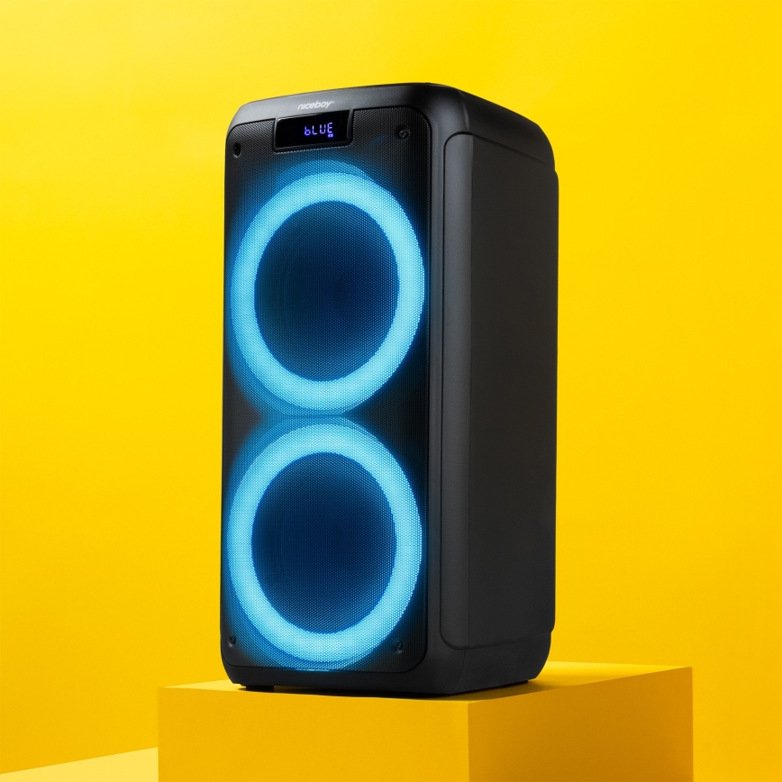 Niceboy PARTY Boss 2 - LED Głośnik bezprzewodowy z mikrofonem i power bankiem funkcja 200W/4500 mAh + Pilot zdalnego sterowania