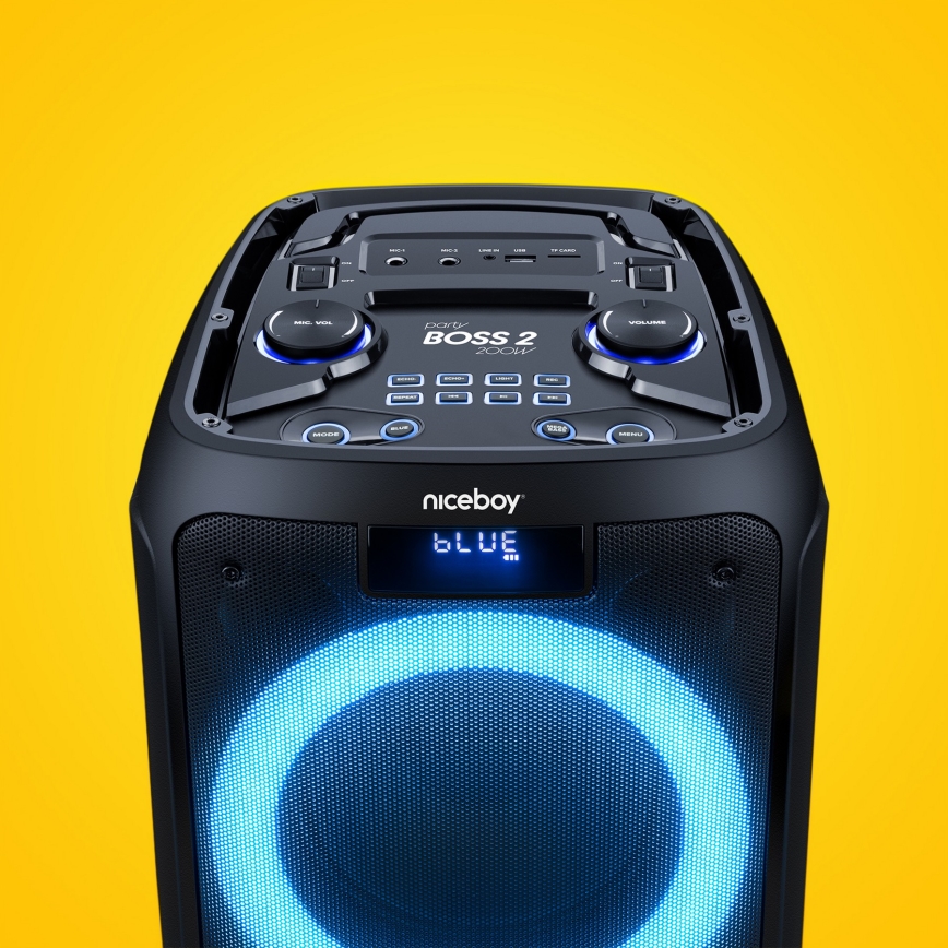 Niceboy PARTY Boss 2 - LED Głośnik bezprzewodowy z mikrofonem i power bankiem funkcja 200W/4500 mAh + Pilot zdalnego sterowania