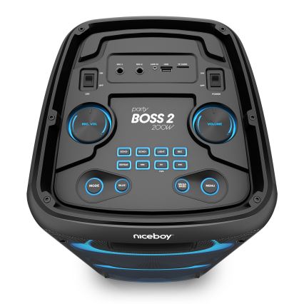 Niceboy PARTY Boss 2 - LED Głośnik bezprzewodowy z mikrofonem i power bankiem funkcja 200W/4500 mAh + Pilot zdalnego sterowania