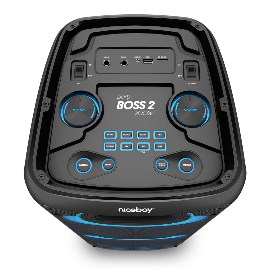 Niceboy PARTY Boss 2 - LED Głośnik bezprzewodowy z mikrofonem i power bankiem funkcja 200W/4500 mAh + Pilot zdalnego sterowania