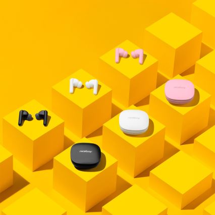 Niceboy Pins 4 PRO - bezprzewodowe słuchawki z ANC, 380 mAh + 2x 35 mAh, IP54, różowe