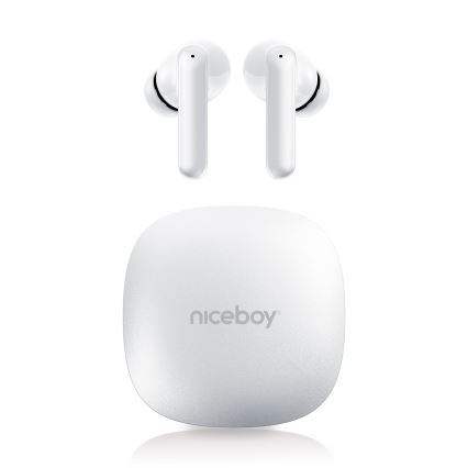 Niceboy Pins 4 PRO - Słuchawki bezprzewodowe z ANC 380 mAh + 2x 35 mAh IP54 biały