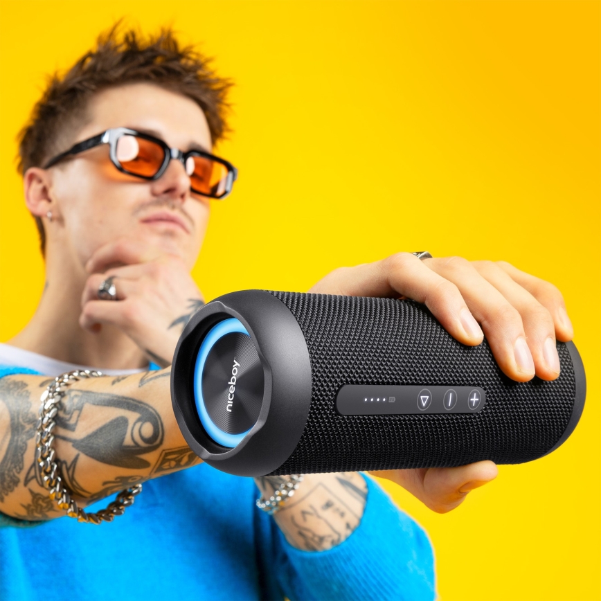 Niceboy Polaris - Bezprzewodowy głośnik LED z mikrofonem 30W/2000 mAh IPX7 czarny