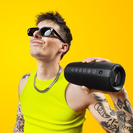 Niceboy Titan 4 - LED Głośnik bezprzewodowy z mikrofonem i funkcji powerbanky 50W/4000 mAh IPX7 czarny