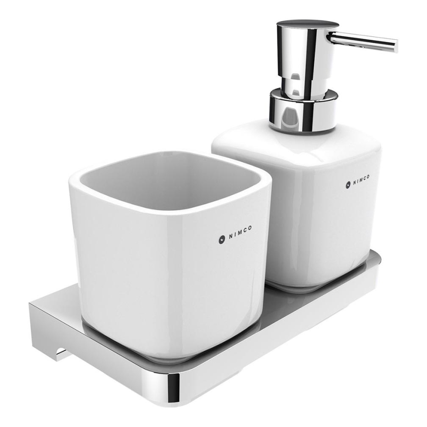 NIMCO MA 2905831K-T-26 - Dozownik mydła ścienny i stojak na szczoteczki do zębów MAYA 320 mat. biały/chrom błyszczący