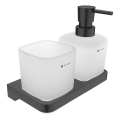 NIMCO MAC 2905831C-T-90 - Dozownik mydła ścienny i stojak na szczoteczki MAYA 320 mm matowe szkło/matowy czarny