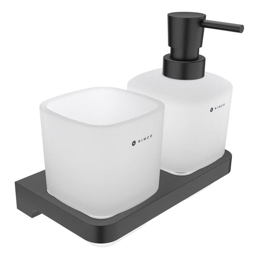 NIMCO MAC 2905831C-T-90 - Dozownik mydła ścienny i stojak na szczoteczki MAYA 320 mm matowe szkło/matowy czarny