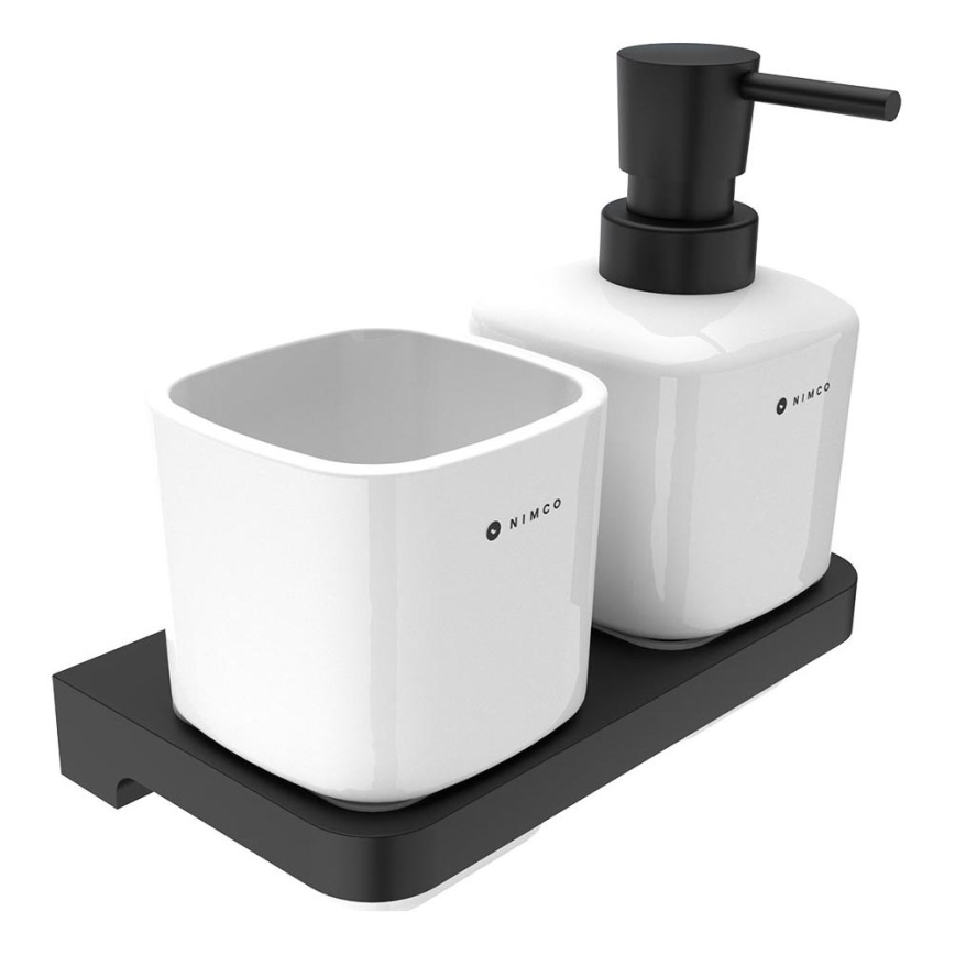 NIMCO MAC 2905831K-T-90 - Dozownik mydła ścienny i stojak na szczoteczki MAYA 320 mm biały/matowy czarny