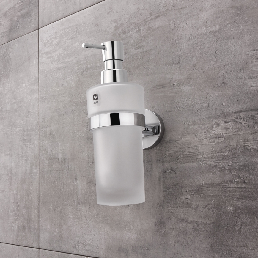 NIMCO UN zestaw-31W-26 - Dozownik mydła na ścianę, stojak na szczoteczki do zębów i haczyk ścienny UNIX 250 mm matowy szklanka/chrom błyszczący
