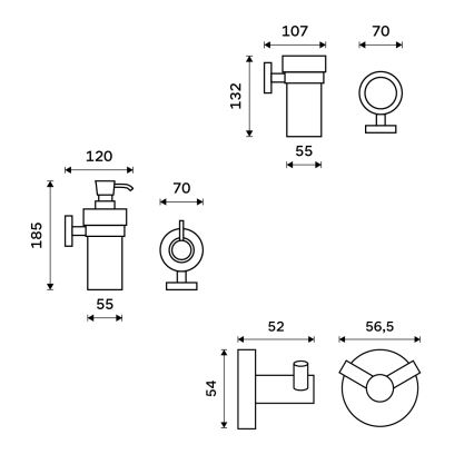 NIMCO UN zestaw-31W-26 - Dozownik mydła na ścianę, stojak na szczoteczki do zębów i haczyk ścienny UNIX 250 mm matowy szklanka/chrom błyszczący