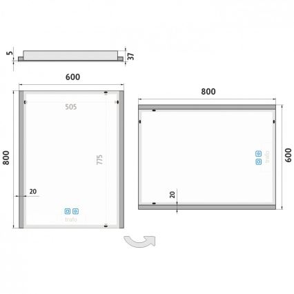 NIMCO ZP 11002VX - Ściemnialne lustro łazienkowe z podświetleniem LED/24W/230V 3000-6500K 80x60 cm IP44