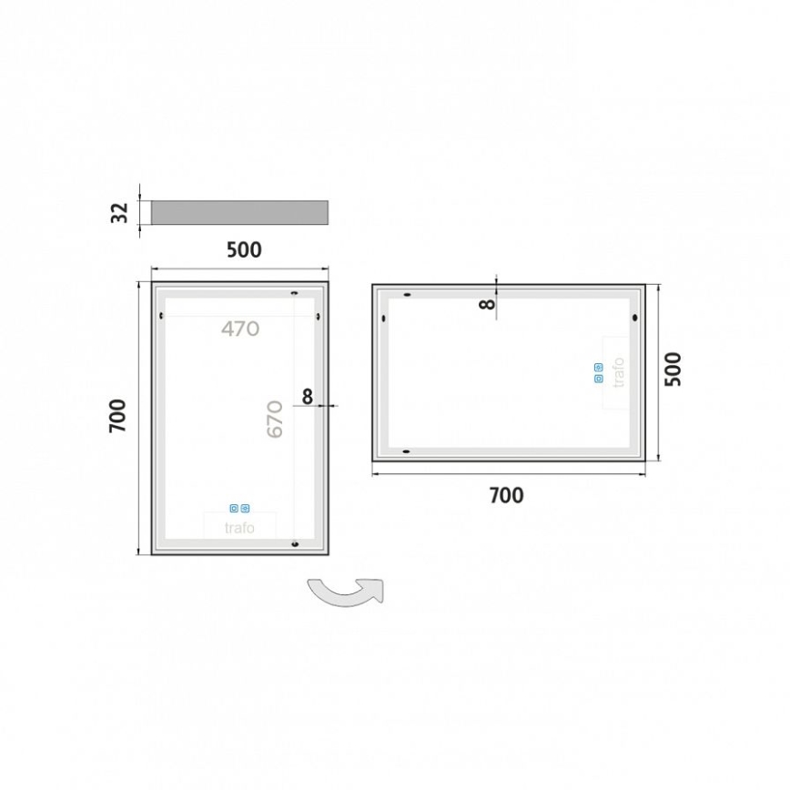 NIMCO ZP 13001VX - ściemnialne łazienkowe lustro podświetlane LED/35W/230V 3000-6500K 70x50 cm IP44