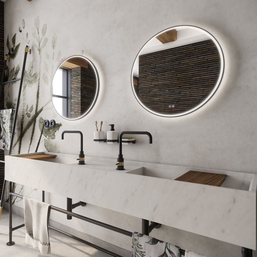 NIMCO ZPC 28001RVX-90 - ściemnialne lustro łazienkowe z podświetleniem LED/33W/230V 3000-6500K śr. 70 cm czarny mat IP44