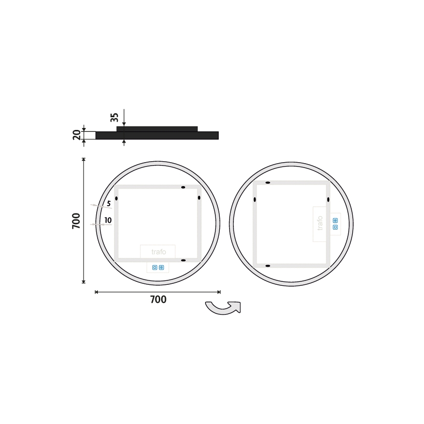 NIMCO ZPC 28001RVX-90 - ściemnialne lustro łazienkowe z podświetleniem LED/33W/230V 3000-6500K śr. 70 cm czarny mat IP44