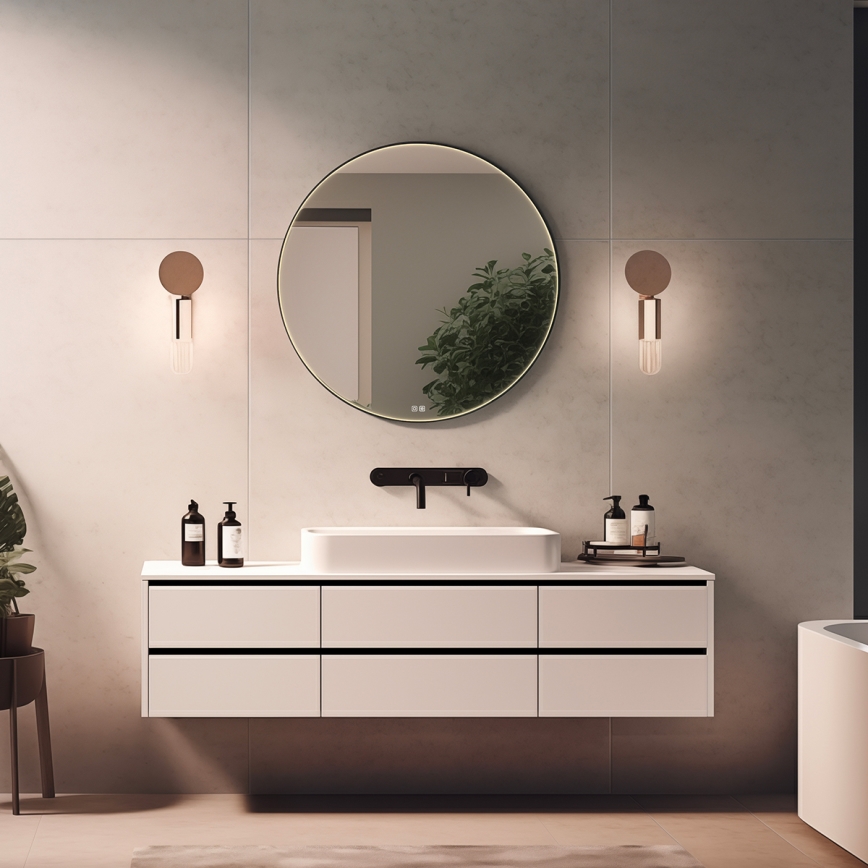 NIMCO ZPC 31001RVX-90 - ściemnialne podświetlane lustro łazienkowe LED, 22W/230V, 3000-6500K, średnica 70 cm, czarny mat, IP44