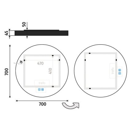 NIMCO ZPC 31001RVX-90 - ściemnialne podświetlane lustro łazienkowe LED, 22W/230V, 3000-6500K, średnica 70 cm, czarny mat, IP44