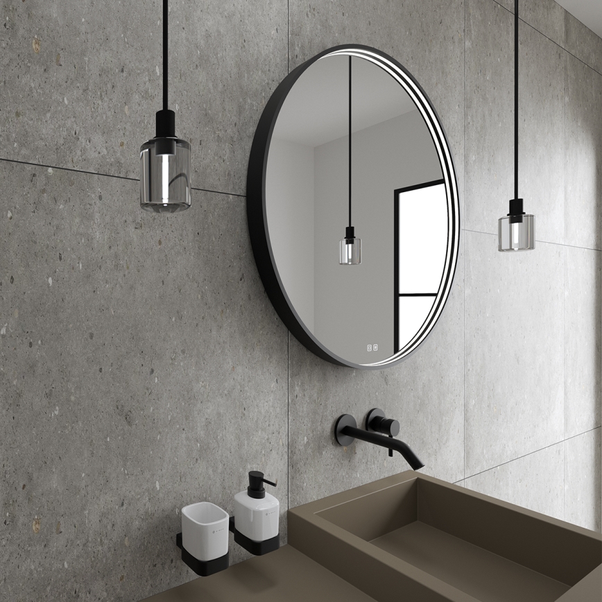 NIMCO ZPC 31002RVX-90 - Ściemnialne lustro łazienkowe z podświetleniem LED/26W/230V 3000-6500K, średnica 80 cm, czarny mat, IP44